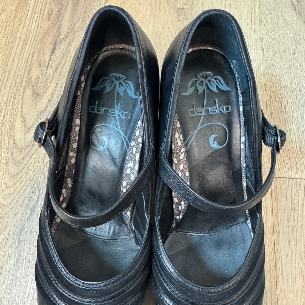 Dansko Becky Mary Jane Block Heels Black Napa Leather Womens EU 38 US 7-7.5 - Picture 6 of 11